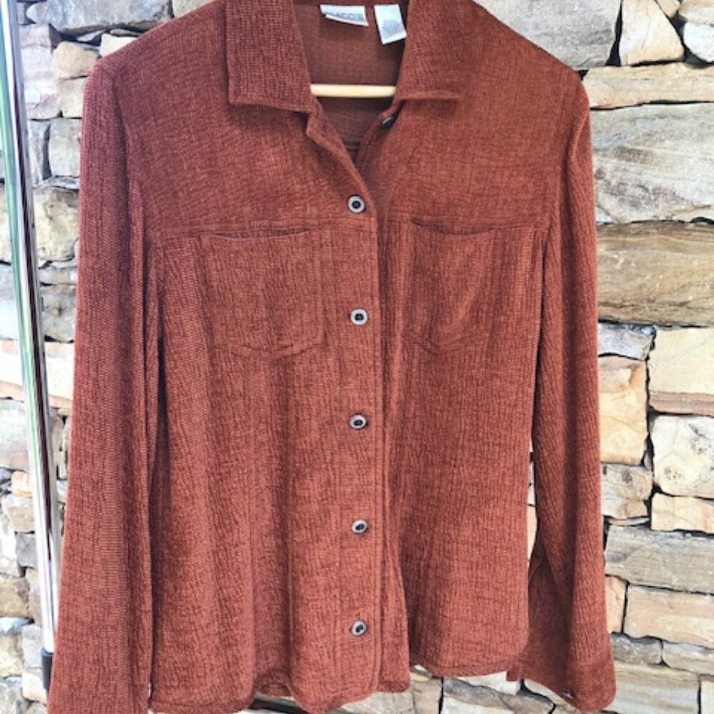 Chicos rust colored silk and rayon blouse/jacket